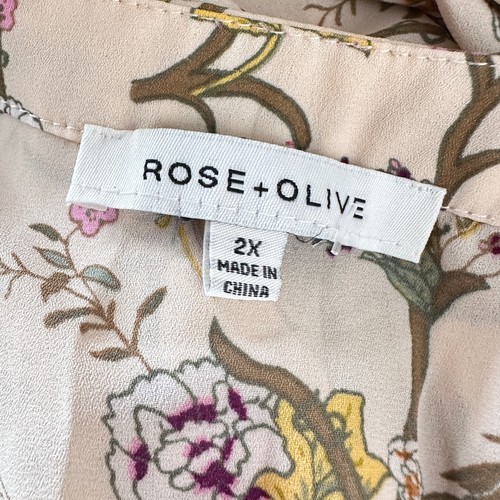 Rose + Oliv Top Damen 2X Plus Beige Rouge Blumen Garten Puff Slv Tunika Neu ohne Etikett - Bild 7 von 10