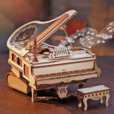 ROBOTIME 3D Wooden Puzzle Magic Piano Music Box DIY Mechanical Model Kits Gifts