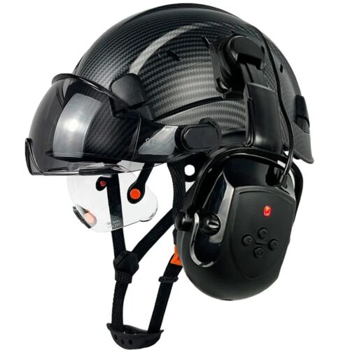Bluetooth Earmuffs Construction Safety Helmet With Visors- Carbon Fiber Pattern - Picture 1 of 10
