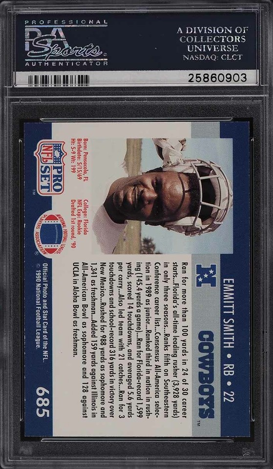 1990 PRO SET EMMITT SMITH ROOKIE RC #685 PSA 10 GEM MINT | eBay