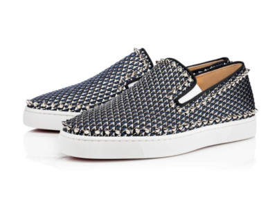 Christian Louboutin PIK BOAT Woman Glitter Spike Stud Flat Sneaker Shoes Size 39