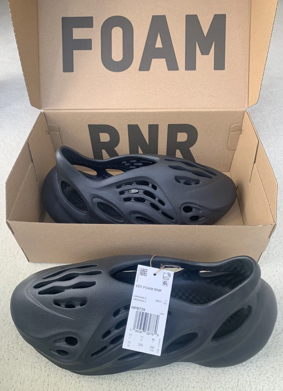 IN MANO taglia uomo taglia 11 2024 ADIDAS YEEZY YZY FOAM RNR RNR RUNNER ONICE NERO GRIGIO