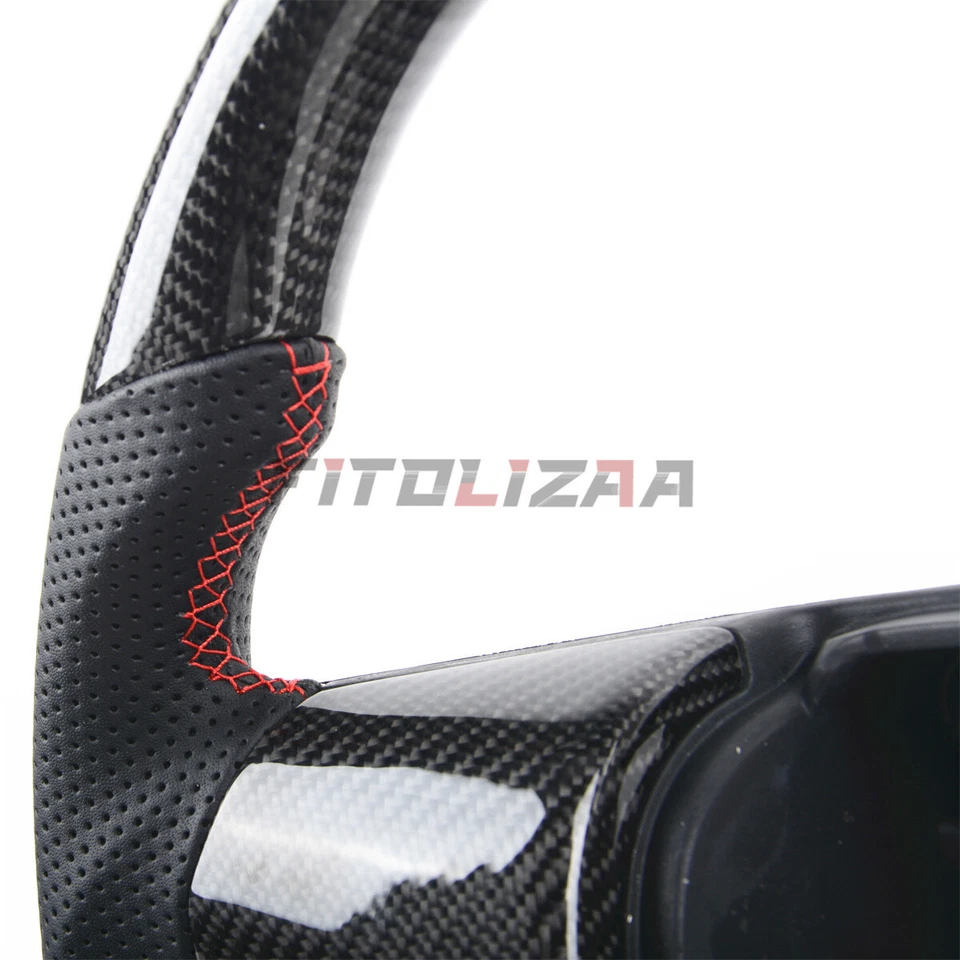 3K Carbon Fiber Steering Wheel For Ford F150 Raptor 09-14 Red Ring Nappa Grips - Image 4 of 4