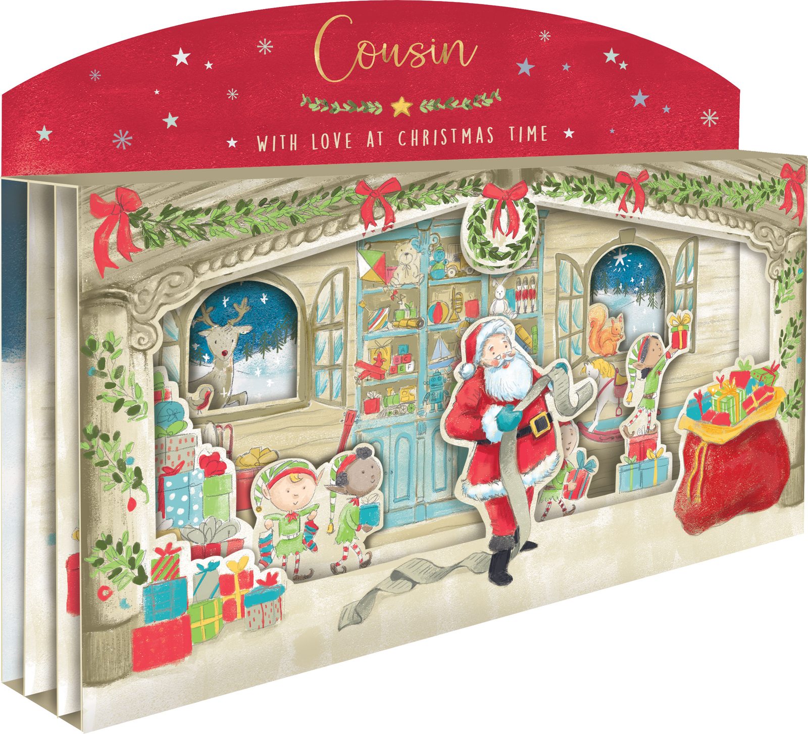 Amazing Cousin Spectacular 3D Santa Scene Christmas Card Freestanding Cards