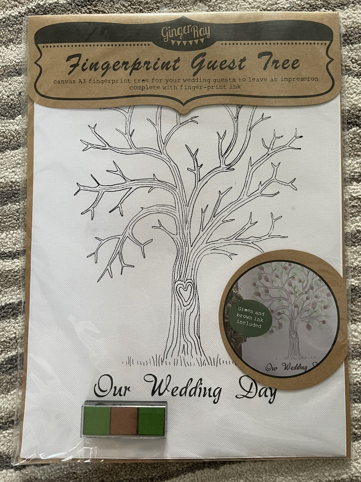 Ginger Ray Wedding Guest Banner Fingerprint Tree with Green&Brown Ink Guest Boo