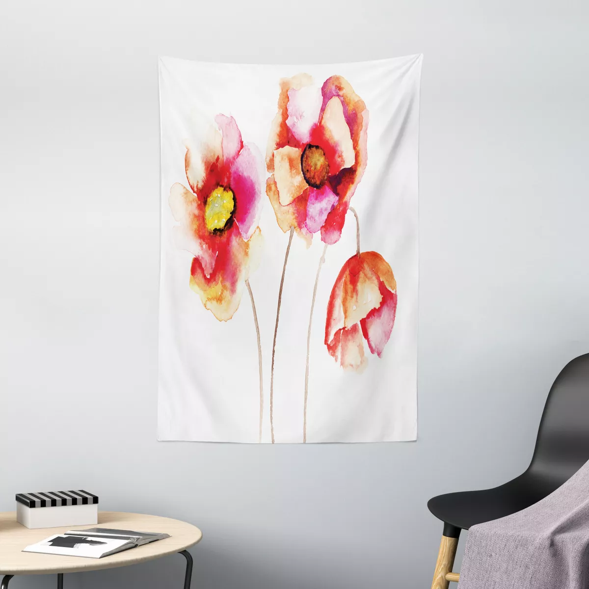 Flower Tapestry Blooming Poppies Artsy Print Wall Hanging Decor