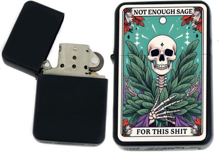 Tarot Skull Zippo Lighter - Not Enough Sage for This Sh*t Black Windproof Oil