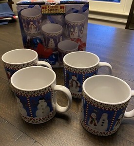 Sakura China SNOWMAN Mug set of 4 In Box Debbie Mumm, Christmas