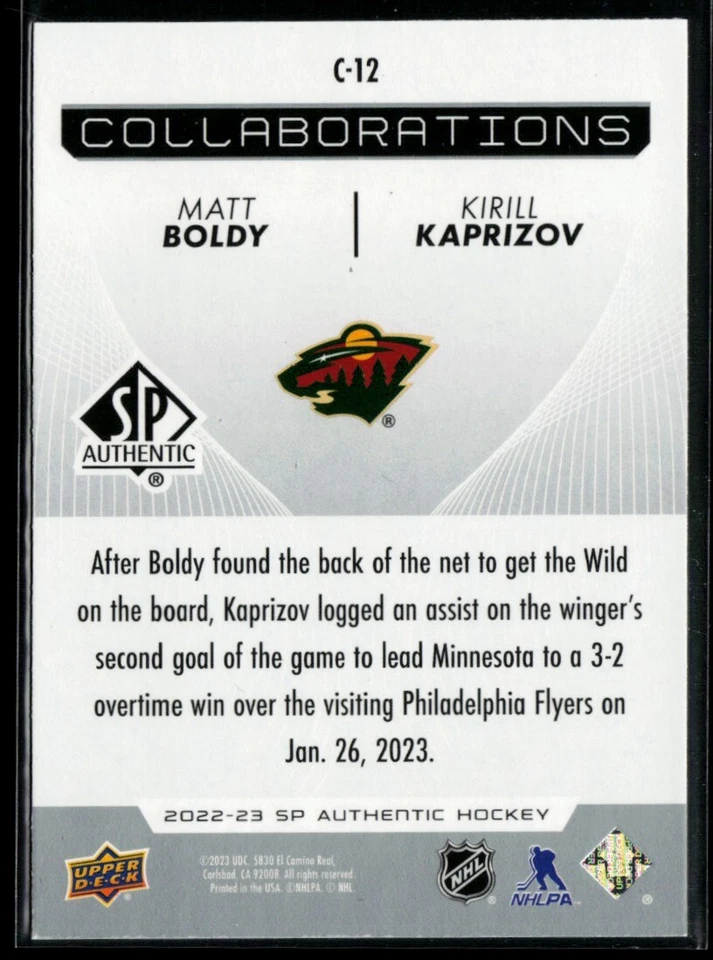 2022-23 SP Authentic Collaborations #C-12 Matt Boldy / Kirill Kaprizov - Image 2 of 2