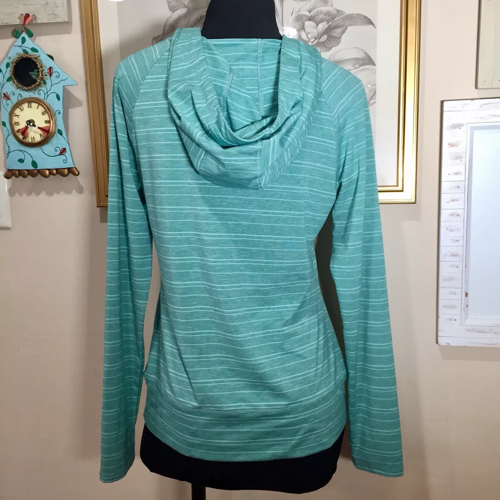 prana sol protect 1/4 snap hooded striped shirt