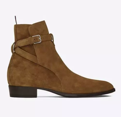 British Men Casual Pointy Toe Buckle Real Leather Suede Ankle Chelsea Boot Shoes - Picture 12 of 17