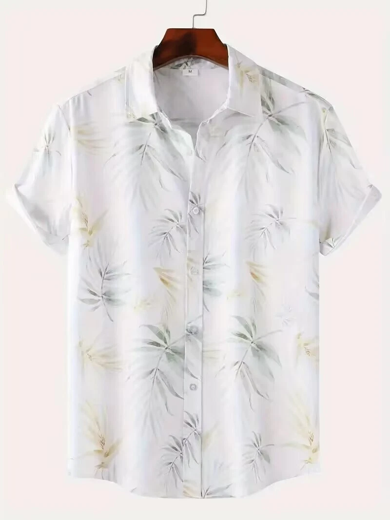 Button Up Floral Print Short Sleeve Hawaiian Shirt White Casual Shirt - Picture 1 of 3