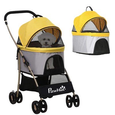 PawHut 3-in-1 Hundekinderwagen, abnehmbarer Haustier-Reisekinderwagen mit Bremse, Verdeck,