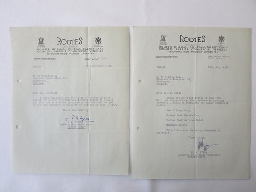 1939 - 1956 Rootes Letter Letterhead Document Lot of 21 Sunbeam Talbot Hillman + - Picture 8 of 9
