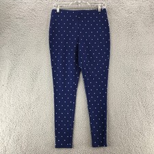 Chicos Pull On Skinny Leggings Womens 4 Blue Polka Dots Mid Rise Flat Front
