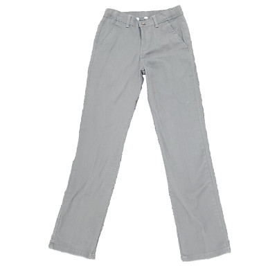 Chaps Chino Pants Boys 14 Slim Gray Adjustable Elastic Waist Pockets Straight
