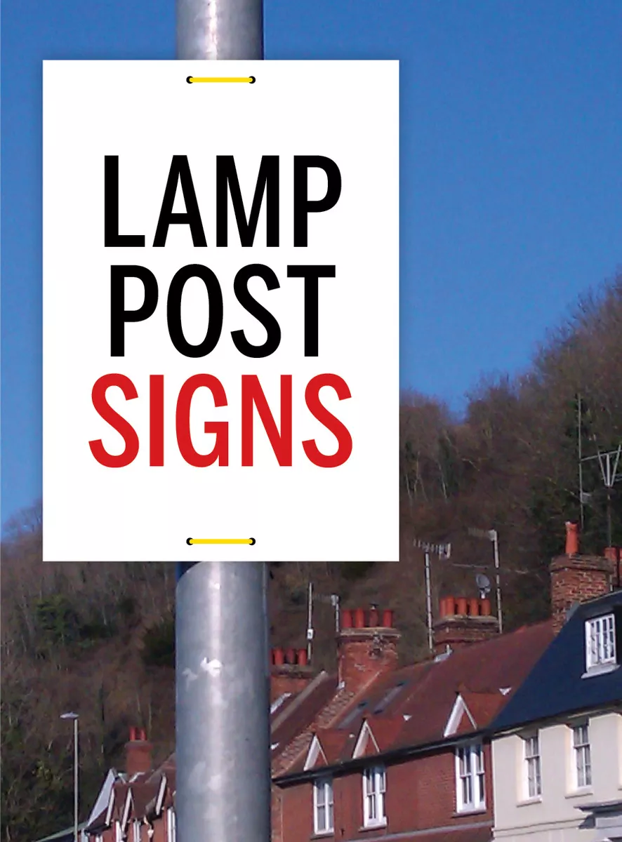 PAVEMENT SIGN LAMP POST SIGNS DIRECTIONAL SIGNS ROADSIDE SIGNS CUSTOM PRINTED