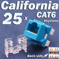 25 X Pcs lot Keystone Jack CAT6 Network Ethernet 110 Punch Down 8P8C RJ45 Blue