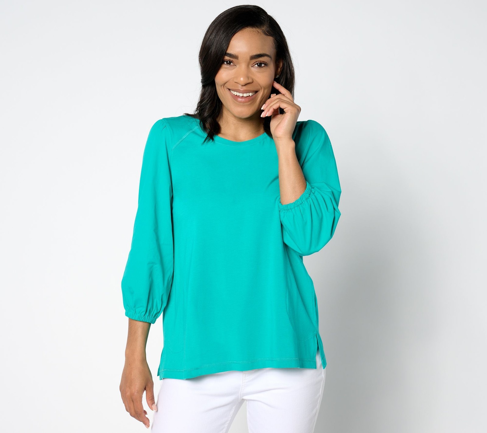 LOGO by Lori Goldstein Women's Top Plus Sz 3X Cotton Modal & Poplin Green