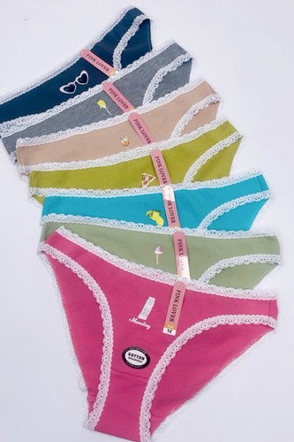 Lot 6 Sexy Women Bikini Panties Brief Floral Lace Cotton Underwear Week Day Sz L - Picture 1 of 8