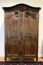 French Antique 19th Century Hand Carved Walnut Armoire Wardrobe Cabinet