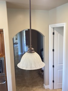 Set of 3 Pendant Lights Oil Rubbed Bronze Frosted Swirl Glass Bell Shade 38" Rod
