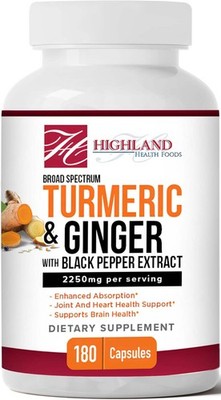 Highland Health Foods Turmeric 2250mg w/ Ginger Root & Black Pepper 180 Capsules