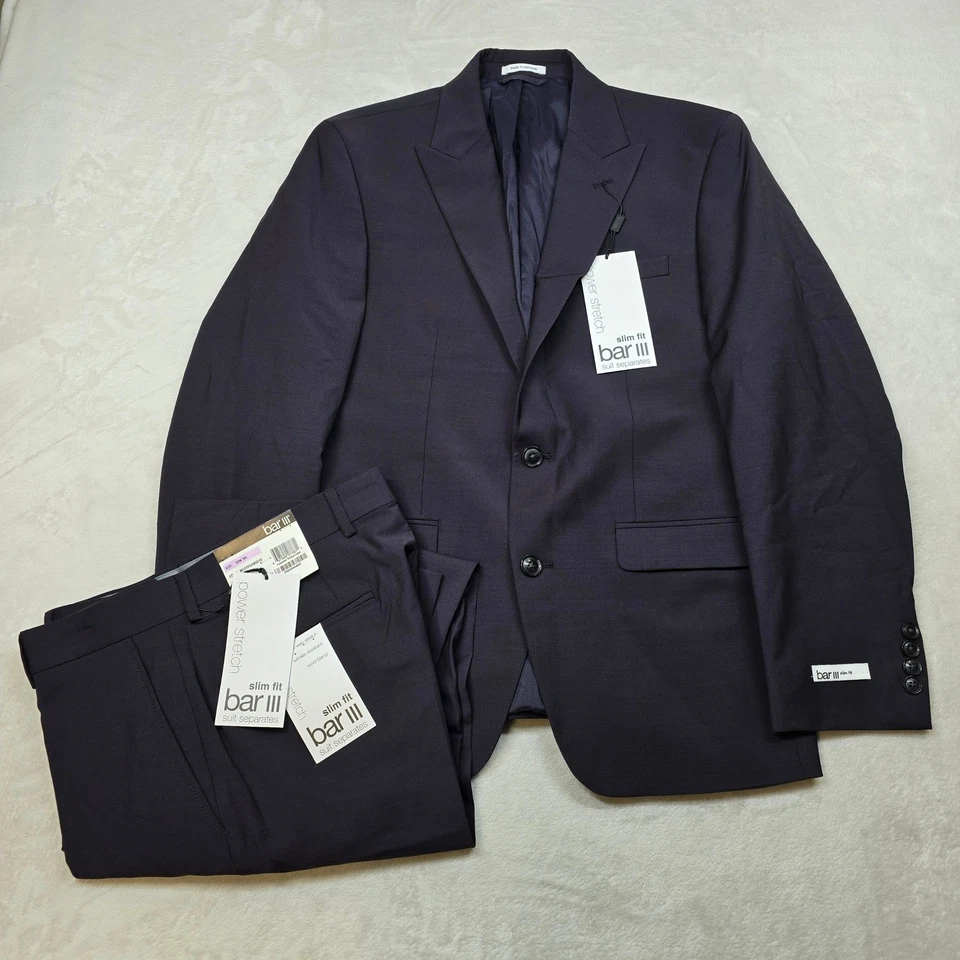 Traje ajustado Bar III para hombre 38S 2 piezas pantalones 32x30 rojo borgoña lana elástica NUEVO Foto 2 de 4