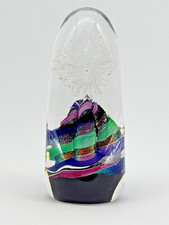 Signed C D  Aquila Studio Art Glass Paperweight Sculpture Iridescent Ribbon 6  