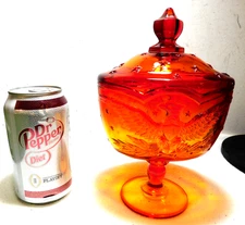 Vintage L.E. Smith Glass Amberina Eagle Stars Candy Dish Compote with Lid