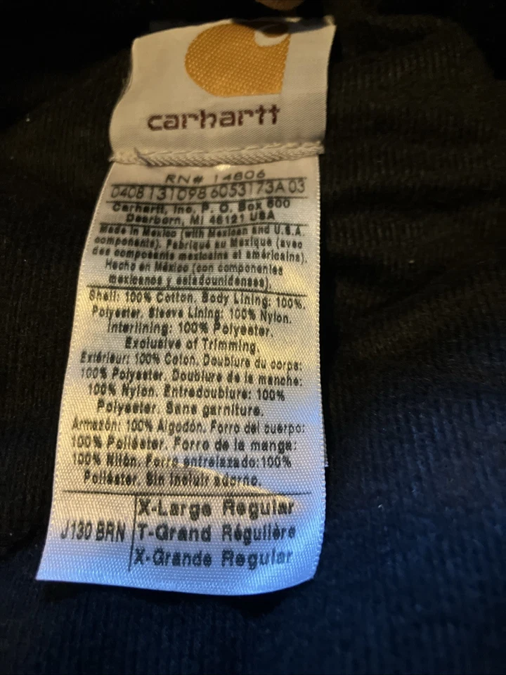 Chaqueta Carhartt Forrada Térmica Para Hombre Talla XL Carhartt Marrón J131 Capucha Hecha en EE. UU. Foto 3 de 4