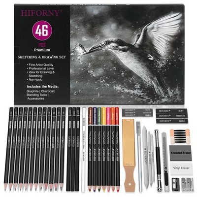 46 PCS Sketching Drawing Pencil Set,Sketch Pencils Art Supplies with Colored ...