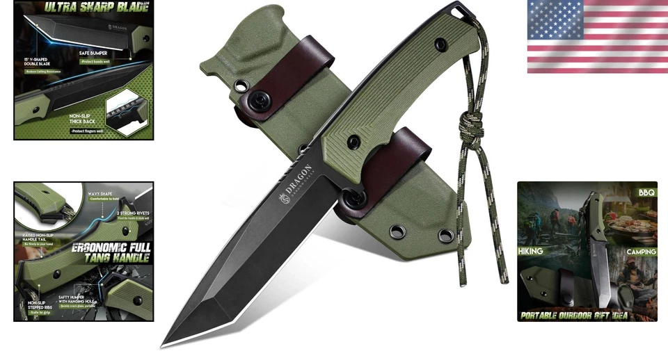 Lightweight Green Fixed Blade Knife - Stainless Steel - Image 2 of 4