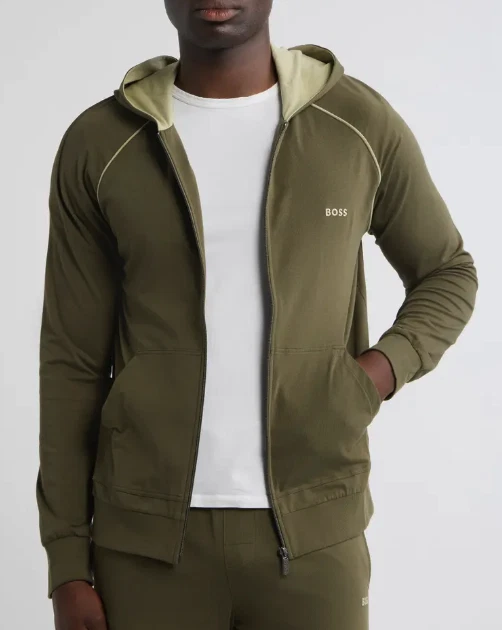 Hugo Boss Mens Full Zip Lounge Jacket Green Medium - product detail image 1