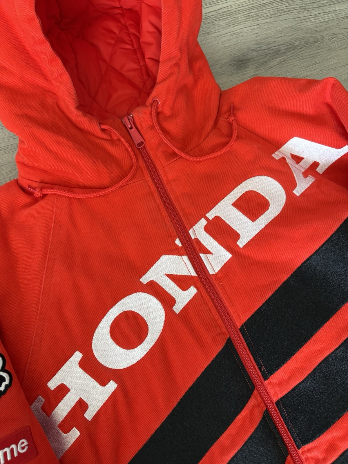 Supreme Honda Fox Racing Puffy Zip Up Hooded Jacket FW19 Size Medium Red image 5