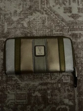 Tignanello Tan Leather Clutch Wallet with Zip Around Card Slots and Coin Purse