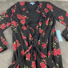 NWT Draper James Black Floral Wrap Long Dress Women's XS NEW