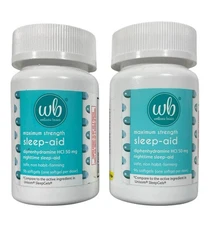 TWO Wellness Basics Maximum Strength Sleep Aid 96 Softgels Each Exp: 7/27