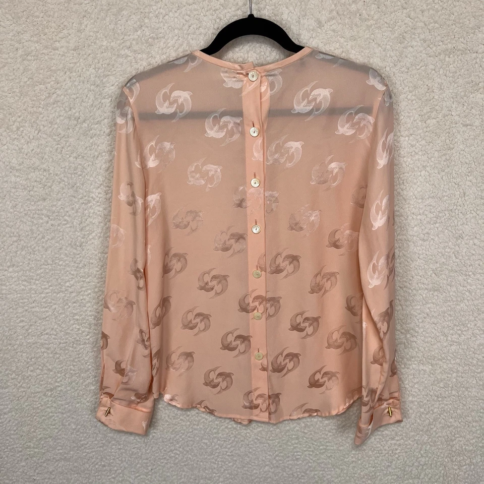 Blusa de Seda Louis Feraud De Colección Para Mujer 6 Gemelos Rosa Patrón Delfín Lujo Foto 2 de 4