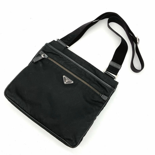 Auth PRADA Milano Black RE-Nylon Saffiano Leather Crossbody Shoulder Bag Japan