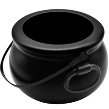 8 inch Plastic Black Cauldron Kettle Large Halloween Candy Bowl Party Supply