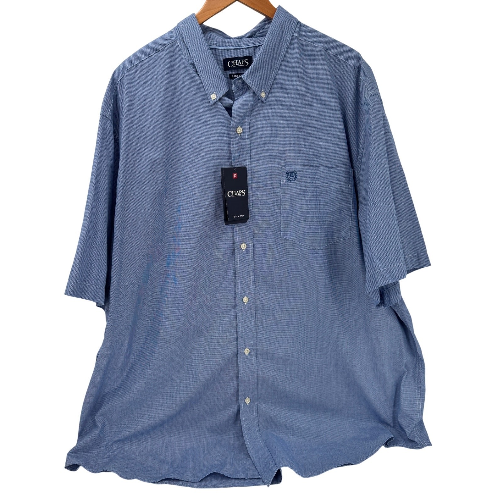 Chaps Button Down Shirt Mens 3XLT Easy Care Temp Control Blue Short Sleeve NEW