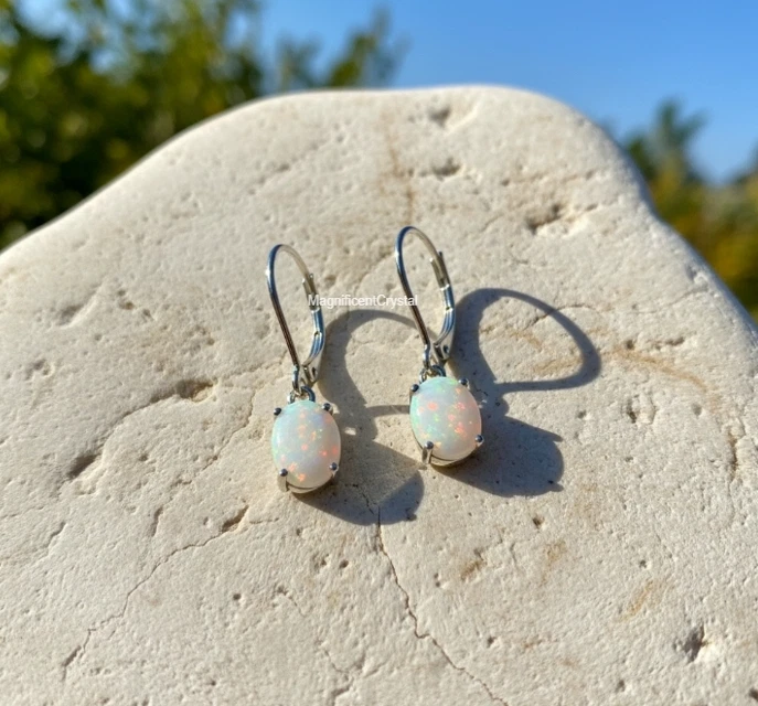 Pendientes colgantes lágrima ópalo de fuego arco iris mujer joyería regalo de curación de Navidad Foto 3 de 4