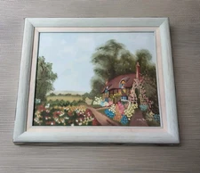 Original Signed Painting English Cottage Floral Landscape Mexico Frame 22x20