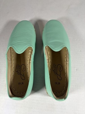 GIZZE Handmade Aqua Mint Green Leather Yemeni Style Turkish Flats Shoes Sz 10