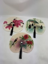 People's Republic of China Folding Hand Fans Birds, Flowers, Lantern - Lot of 3