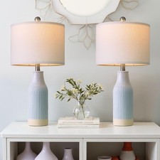 23.75inch Light Blue Modern Ceramic Bedside Lamp Set of 2 with 5FT Cord for B...