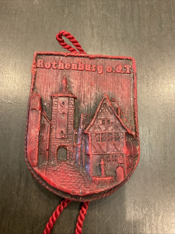 Vtg German Red Wax Christmas Ornament  Germany Rothenburg Castle Tassels CS73