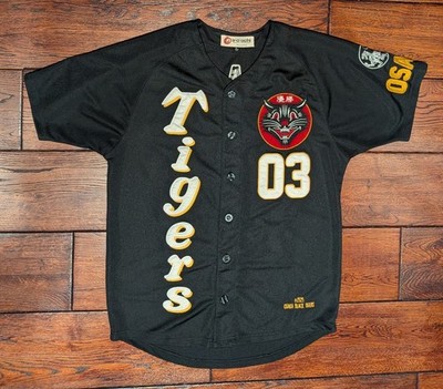 IRO OCHI Mens Osaka Japan Black Tigers Embroidered Buttoned Baseball Jersey Sz L