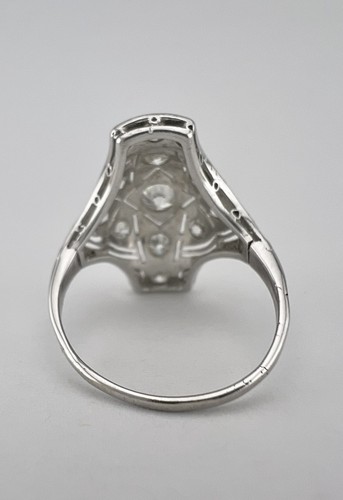 Antique Art Deco Platinum & Old Mine Cut Diamond Engraved Filigree Ring - Picture 6 of 9